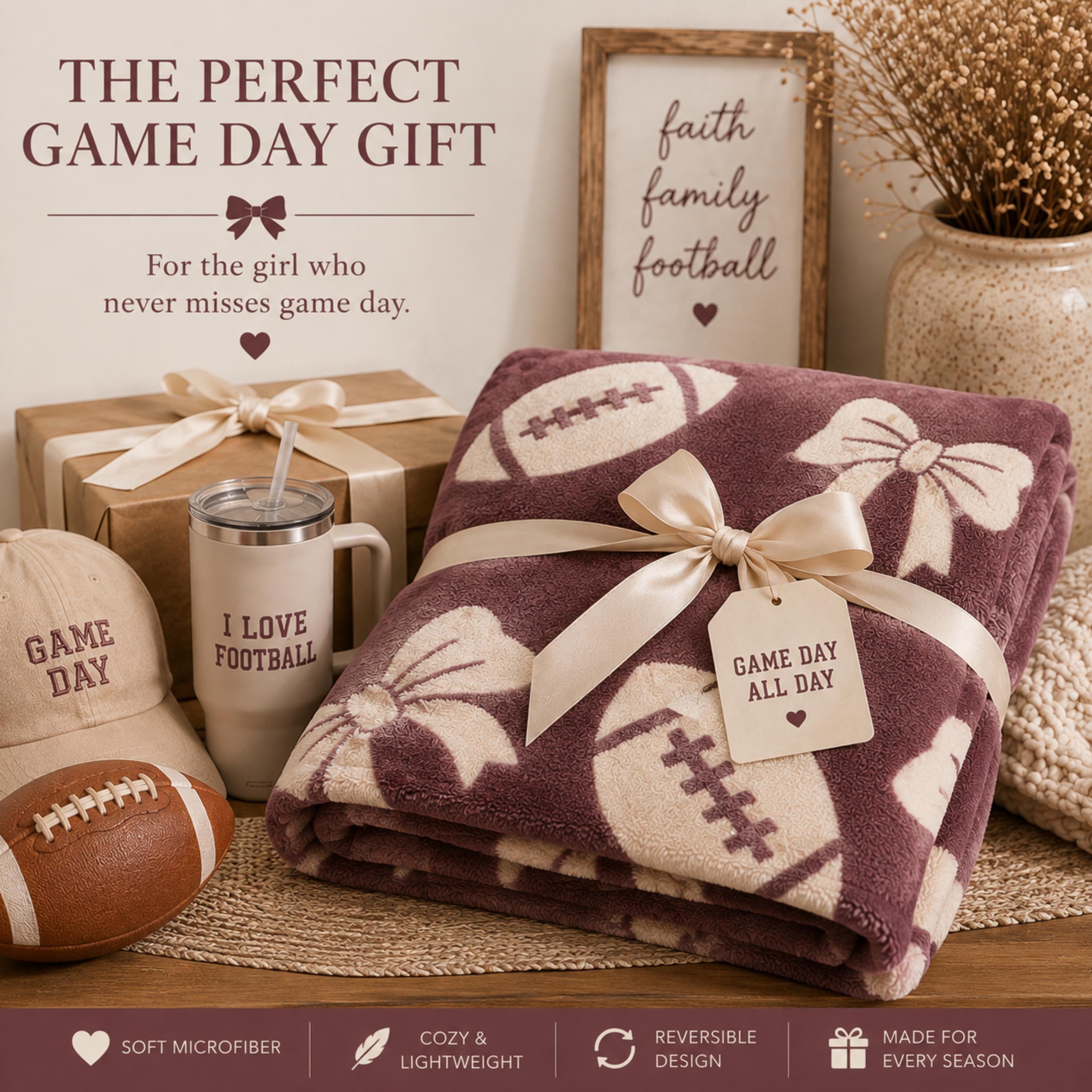 Personalized Football Game Day Blanket – Soft Plush Blanket for Fans & Cheerleaders