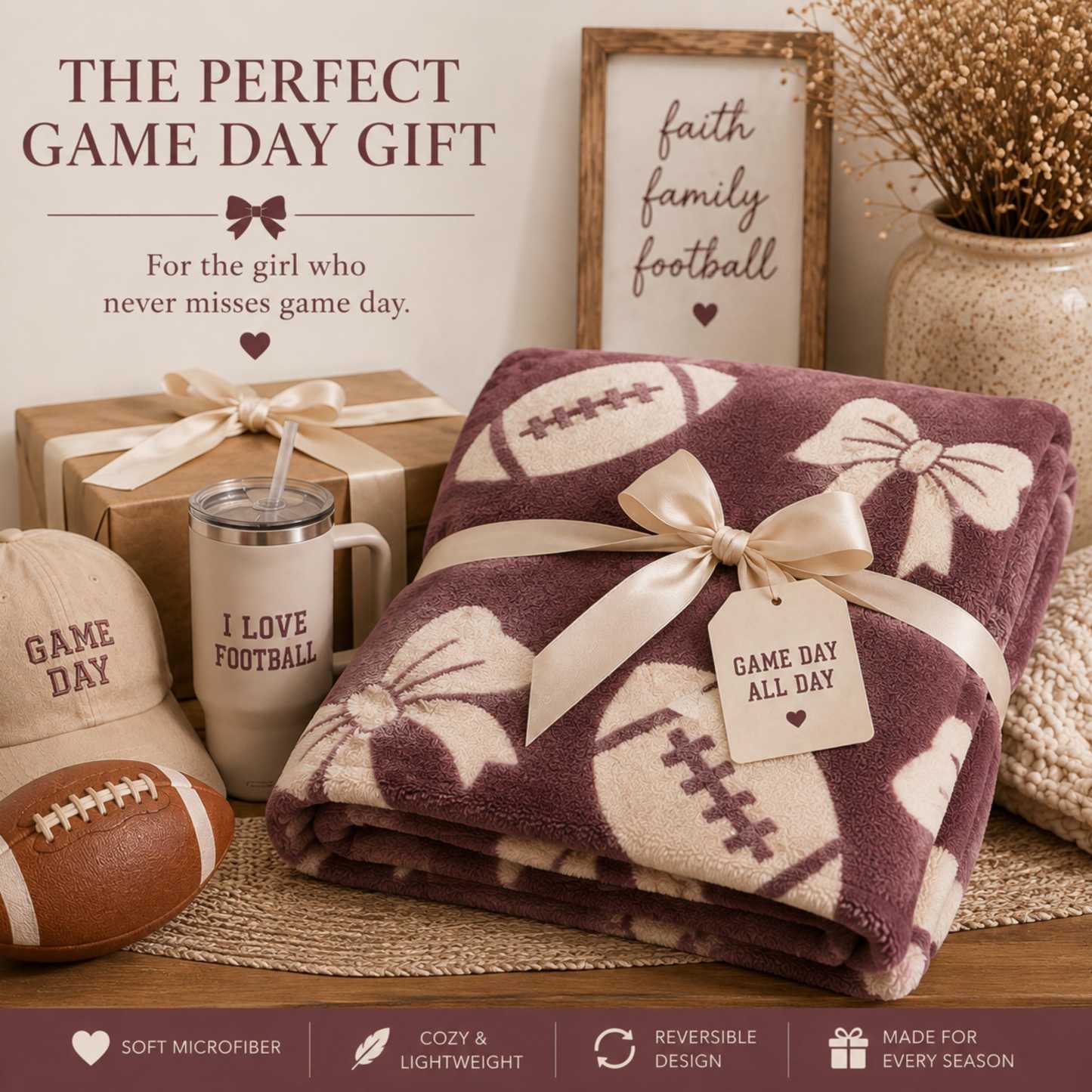 Personalized Football Game Day Blanket – Soft Plush Blanket for Fans & Cheerleaders