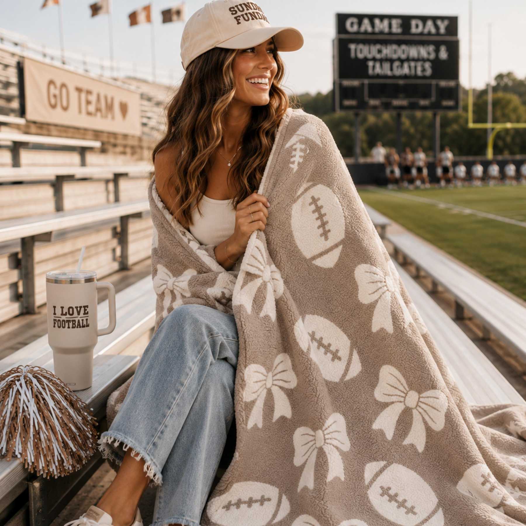 Personalized Football Game Day Blanket – Soft Plush Blanket for Fans & Cheerleaders