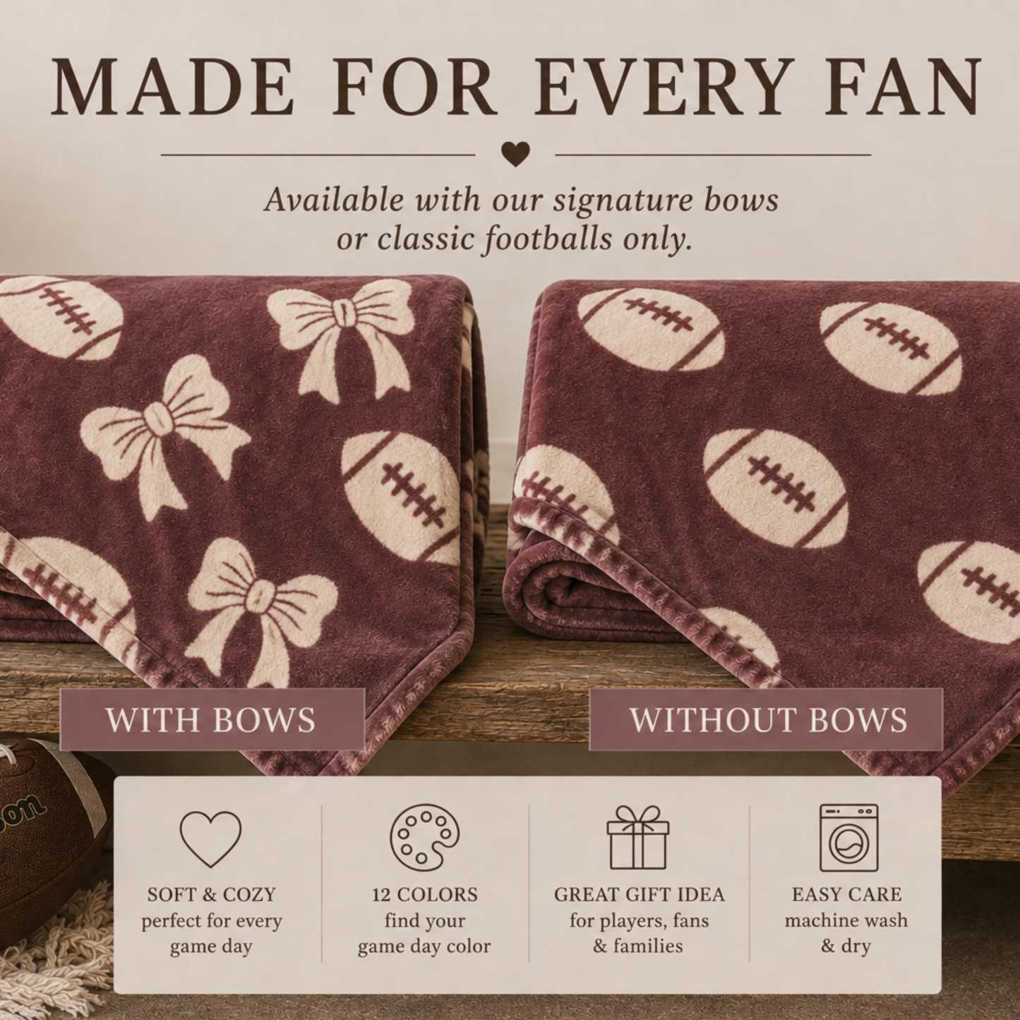 Personalized Football Game Day Blanket – Soft Plush Blanket for Fans & Cheerleaders