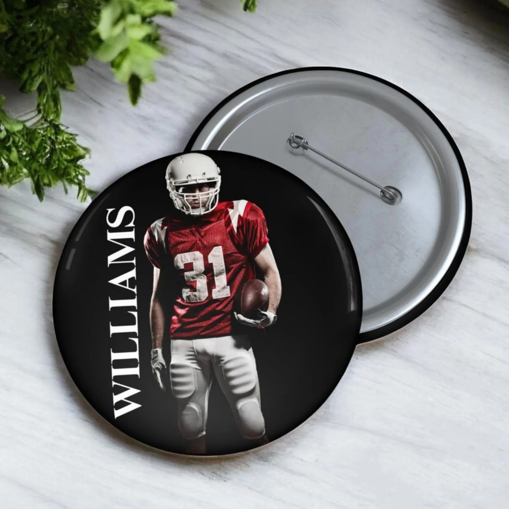Personalized Sports Photo Pin Button | Custom Player Name, Jersey Number & Team | Soccer, Baseball, Football, Basketball & More