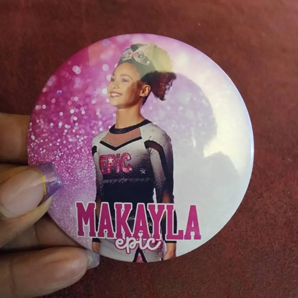 Personalized Cheer Photo Button, Custom Photo & Text Pin, Dance Pom Team Senior Night Keepsake