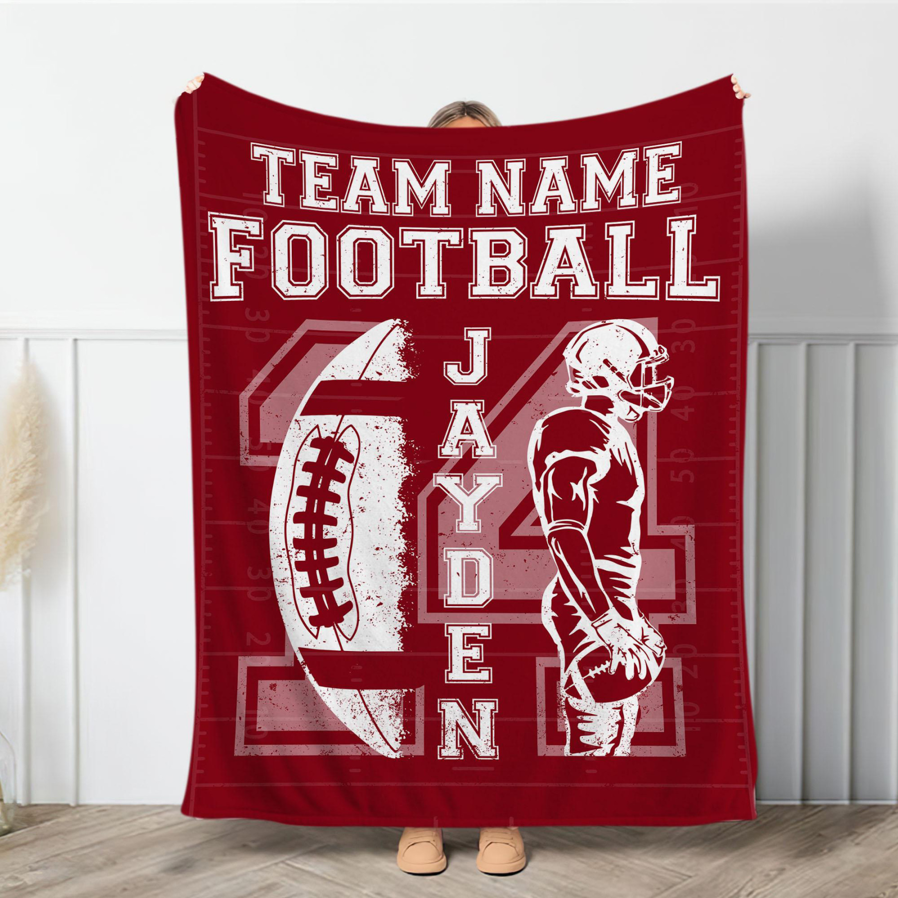 Personalized Football Blanket – Custom Name & Jersey Number, Sherpa or Fleece