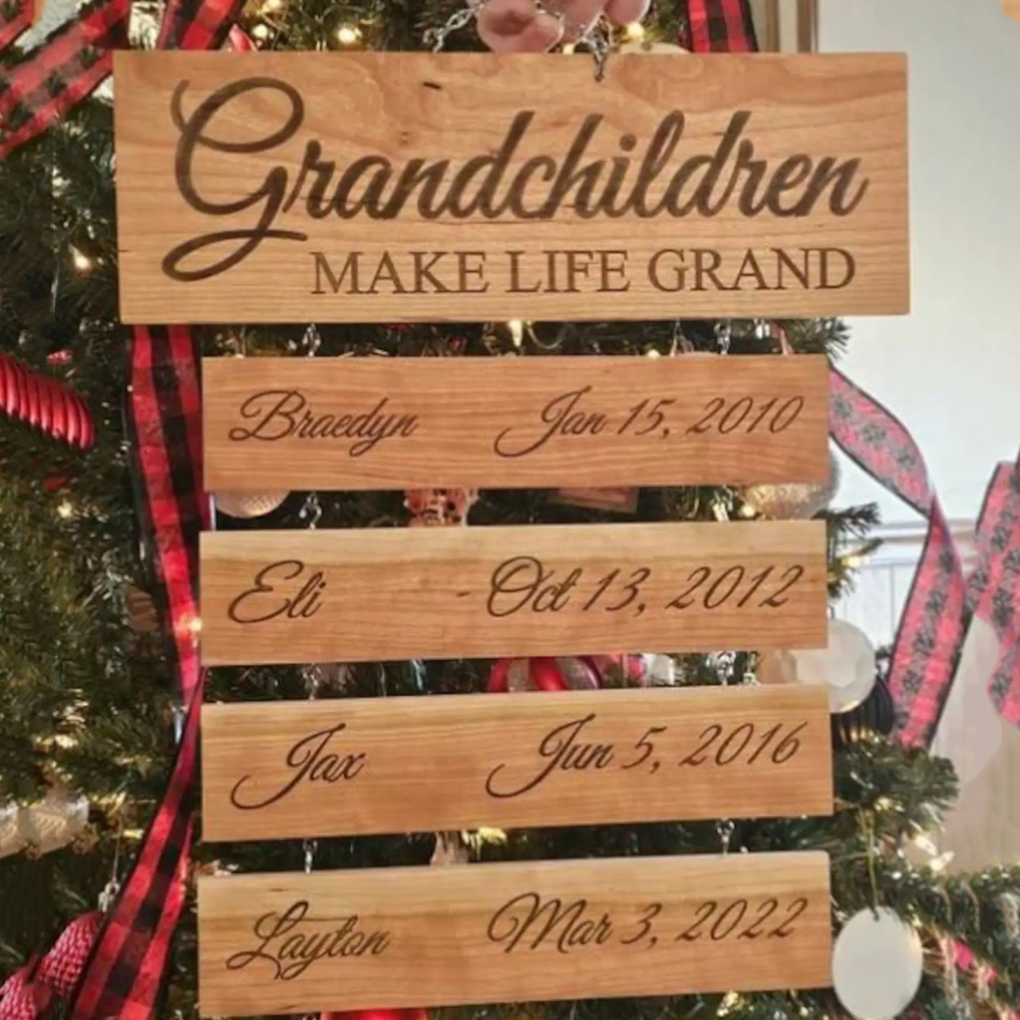 Personalized Grandparent Walnut Sign Custom Grandkids Names and Birthdates Gift for Grandma and Grandpa