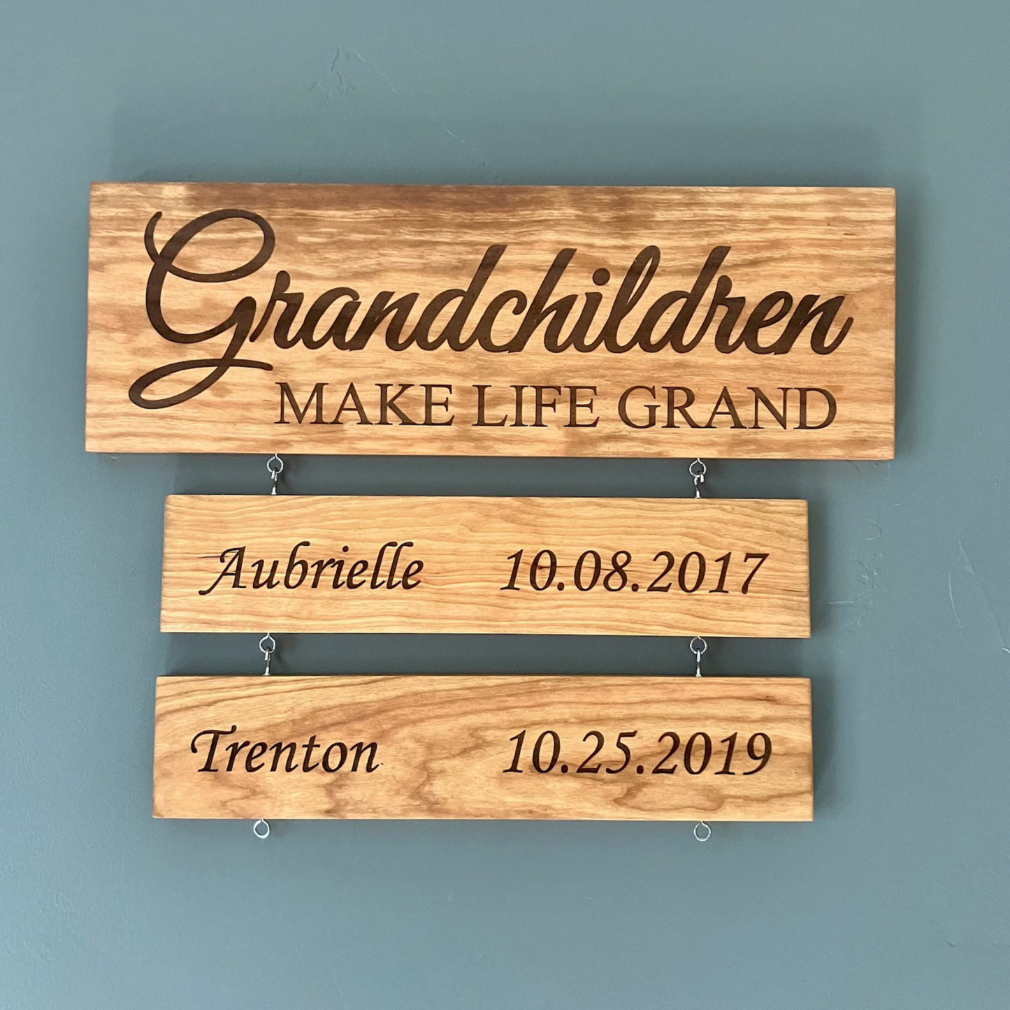 Personalized Grandparent Walnut Sign Custom Grandkids Names and Birthdates Gift for Grandma and Grandpa