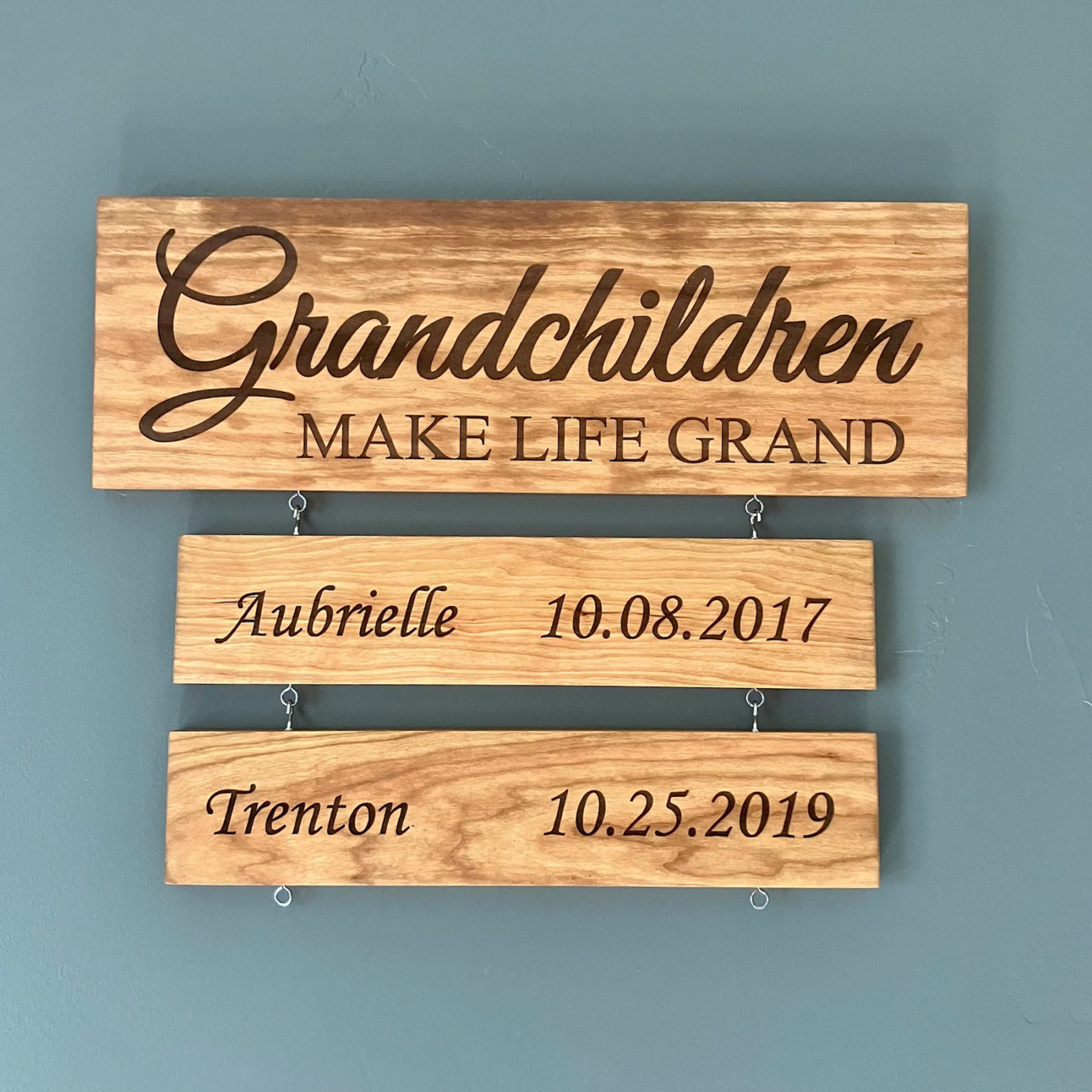 Personalized Grandparent Walnut Sign Custom Grandkids Names and Birthdates Gift for Grandma and Grandpa