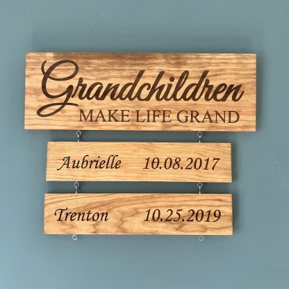 Personalized Grandparent Walnut Sign Custom Grandkids Names and Birthdates Gift for Grandma and Grandpa