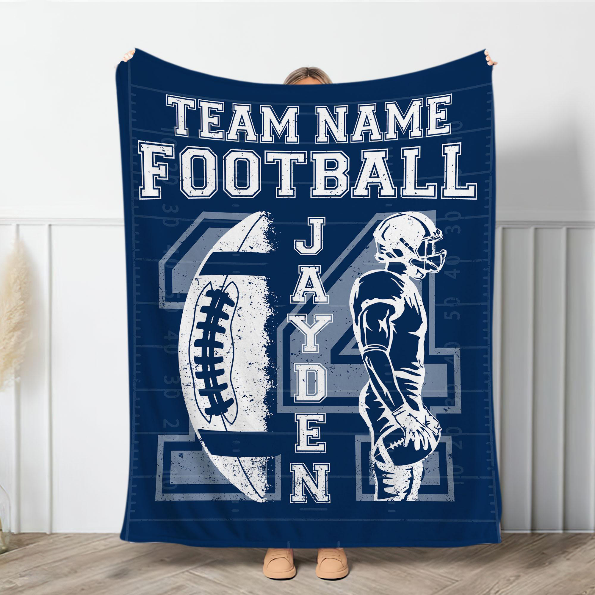 Personalized Football Blanket – Custom Name & Jersey Number, Sherpa or Fleece