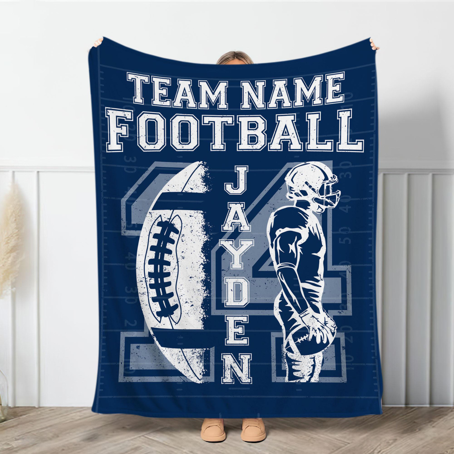 Personalized Football Blanket – Custom Name & Jersey Number, Sherpa or Fleece