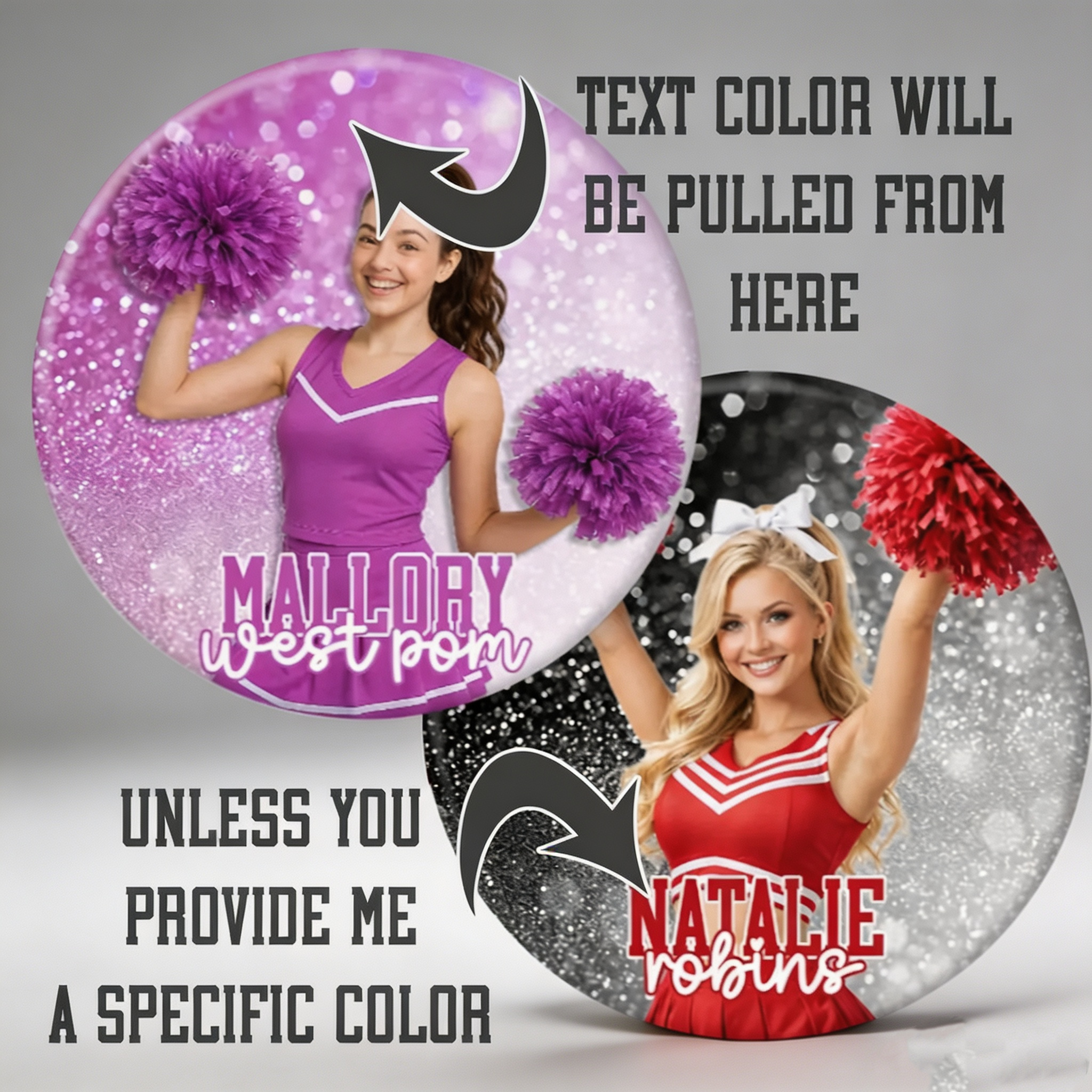 Personalized Cheer Photo Button, Custom Photo & Text Pin, Dance Pom Team Senior Night Keepsake