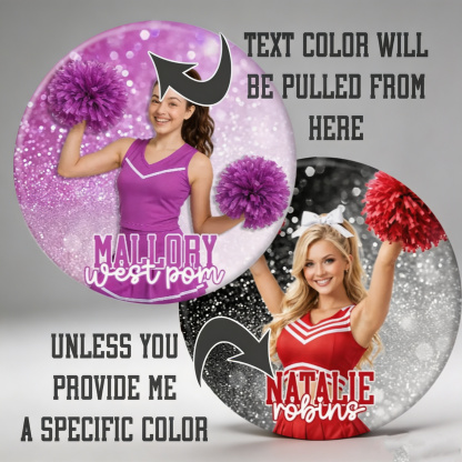 Personalized Cheer Photo Button, Custom Photo & Text Pin, Dance Pom Team Senior Night Keepsake