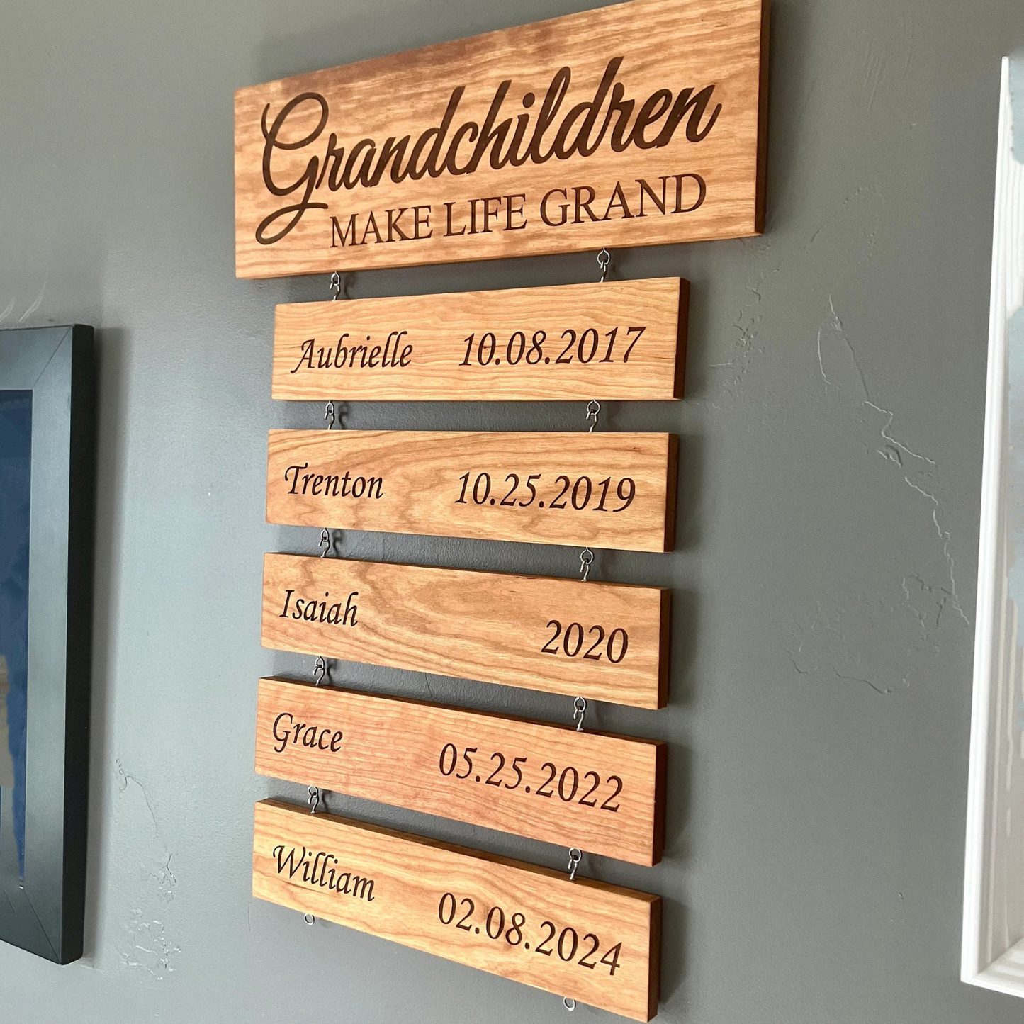 Personalized Grandparent Walnut Sign Custom Grandkids Names and Birthdates Gift for Grandma and Grandpa