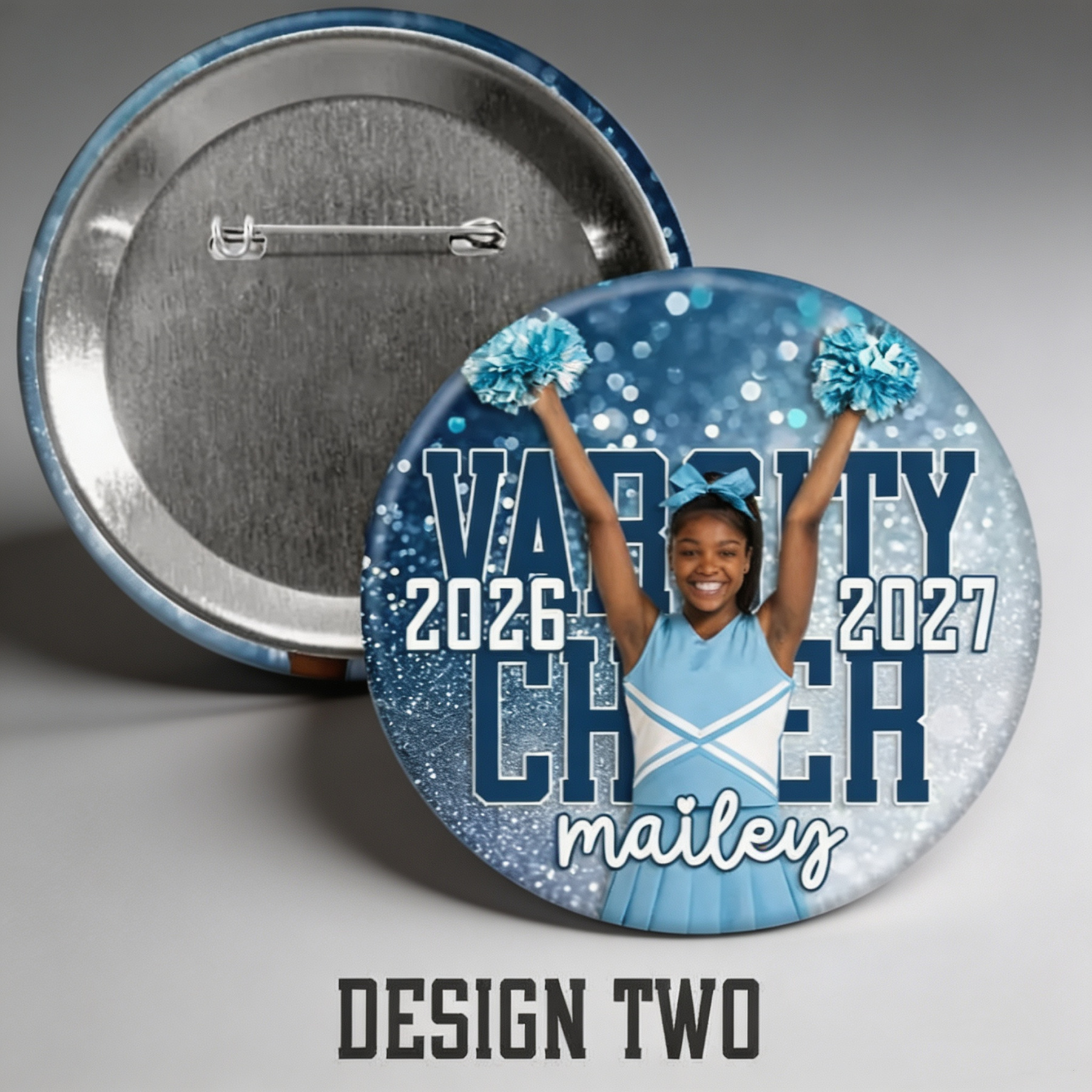 Personalized Cheer Photo Button, Custom Photo & Text Pin, Dance Pom Team Senior Night Keepsake