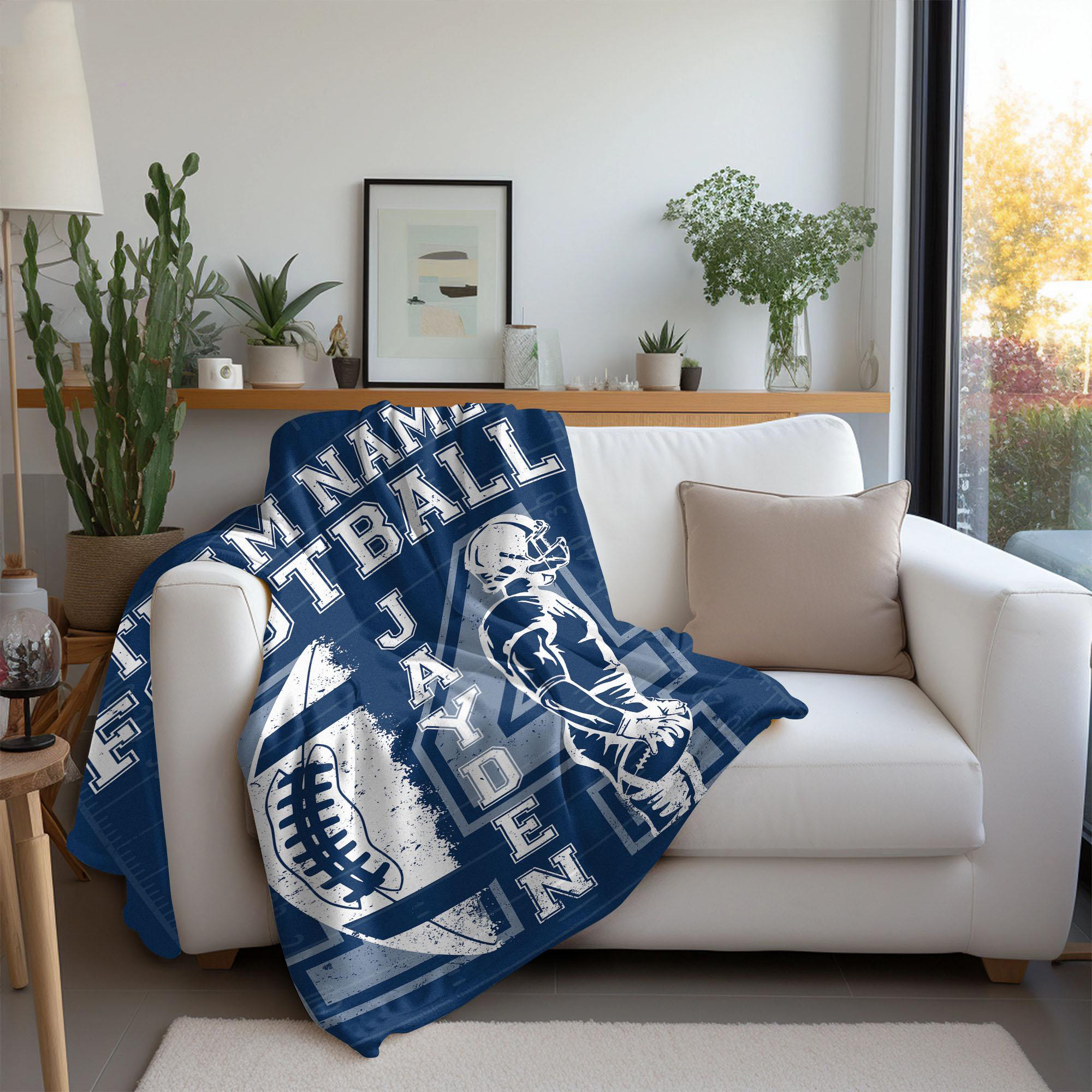 Personalized Football Blanket – Custom Name & Jersey Number, Sherpa or Fleece