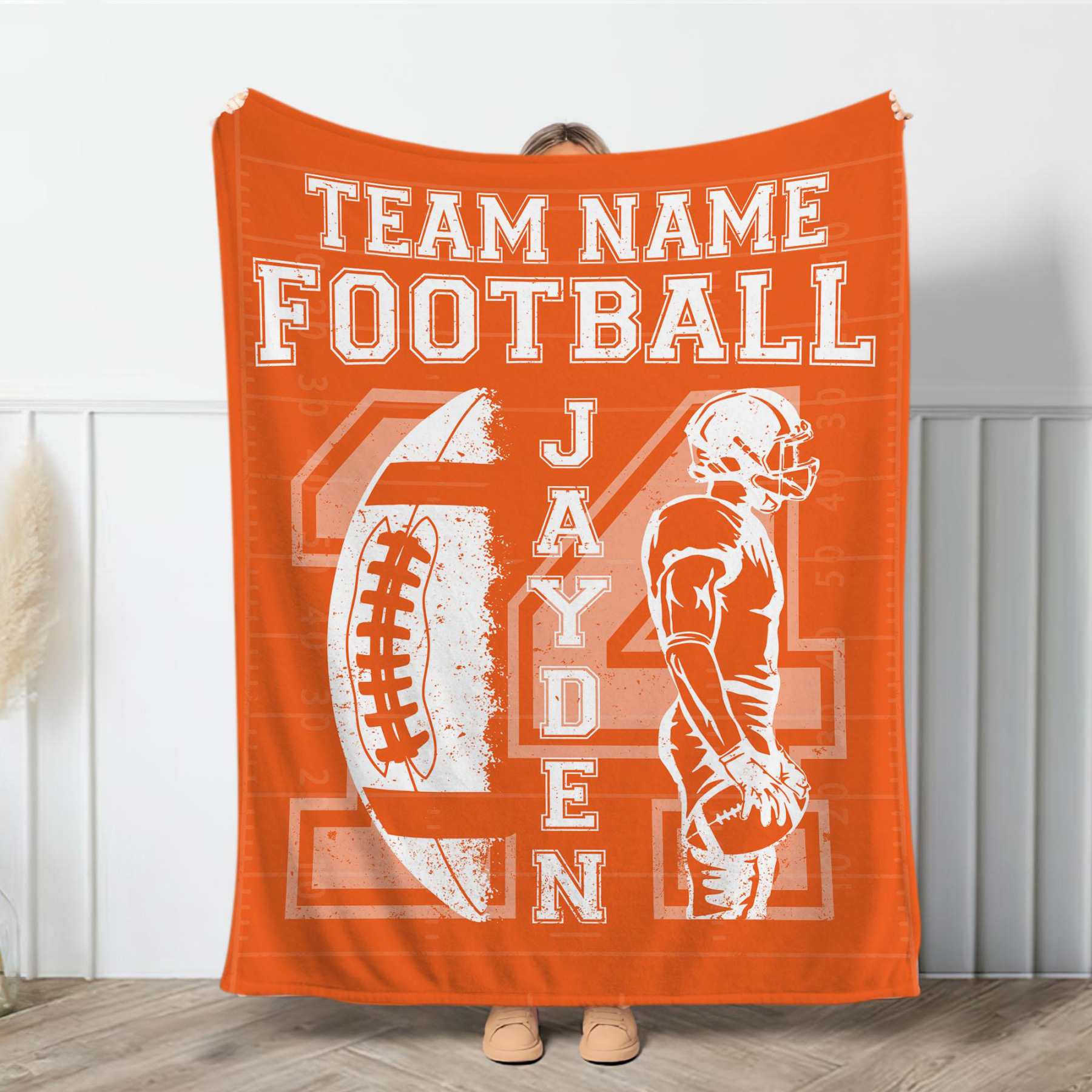 Personalized Football Blanket – Custom Name & Jersey Number, Sherpa or Fleece