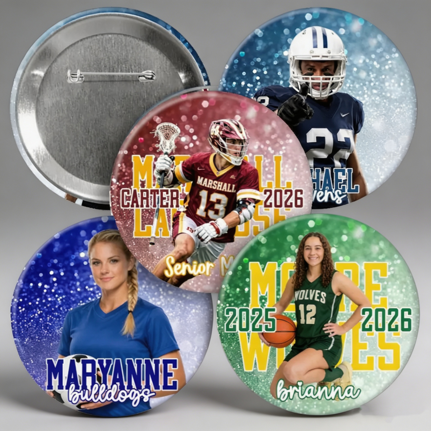 Personalized Cheer Photo Button, Custom Photo & Text Pin, Dance Pom Team Senior Night Keepsake