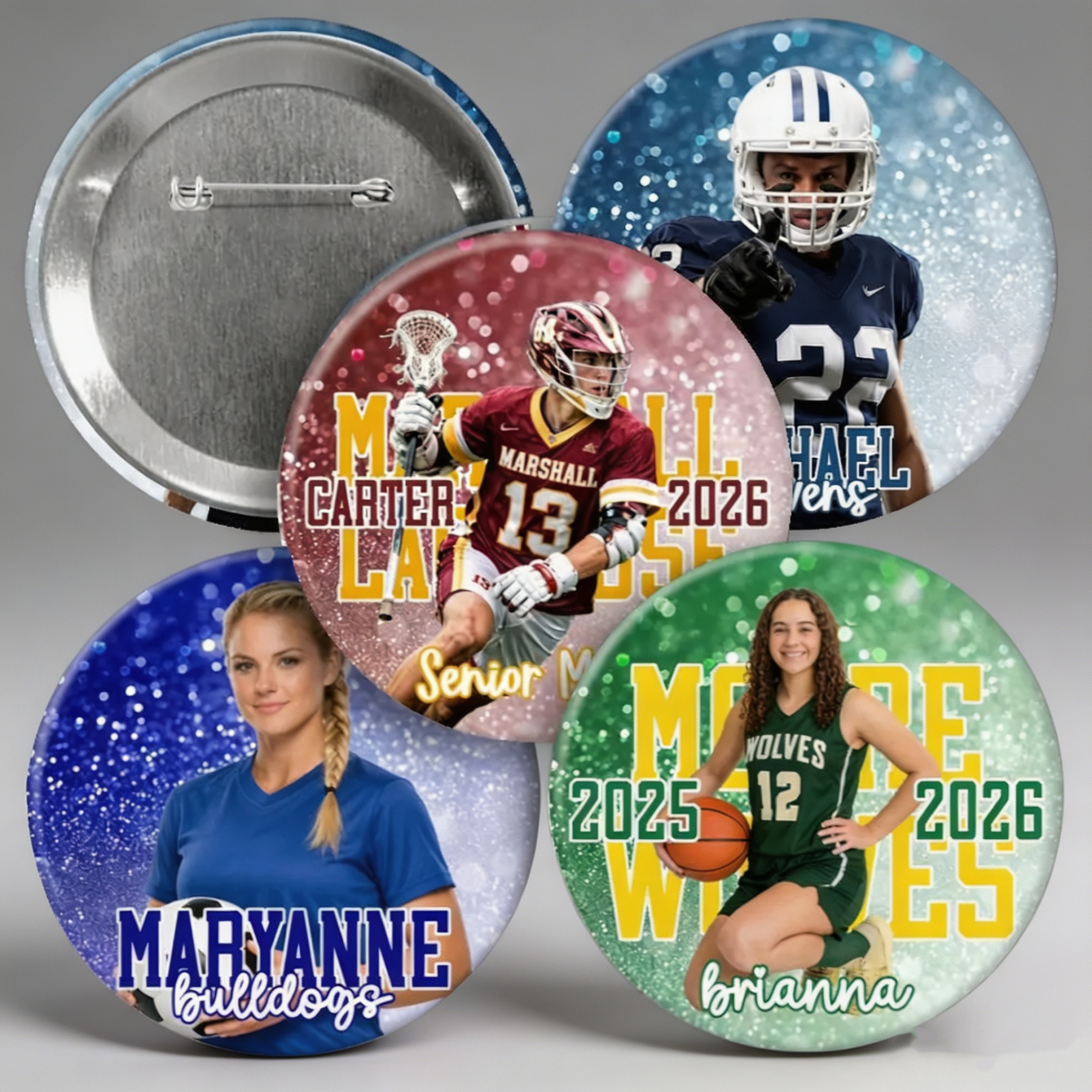 Personalized Cheer Photo Button, Custom Photo & Text Pin, Dance Pom Team Senior Night Keepsake