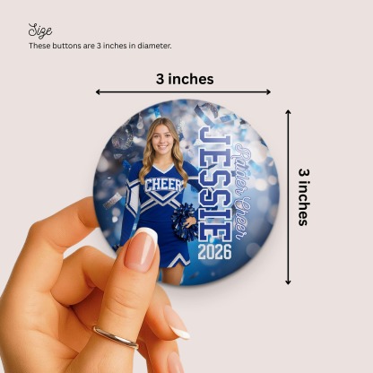 Personalized Sports Photo Button Custom Photo and Text Pinback for Cheer Dance Soccer Softball Volleyball and Senior Night 2.25 2.5 and 3 Inch