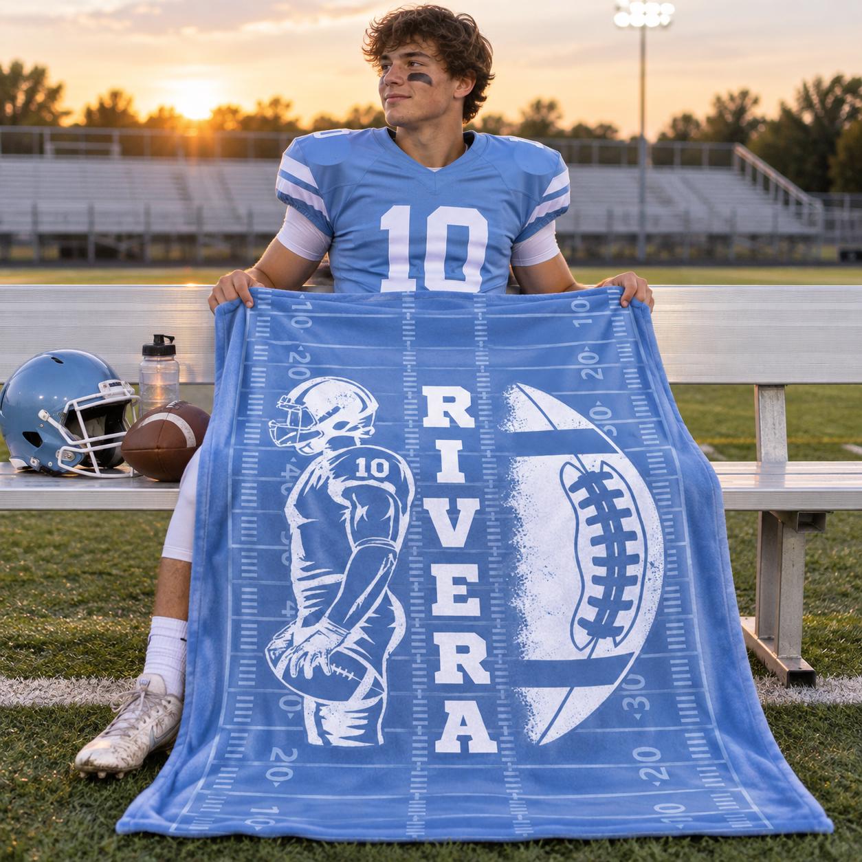 Personalized Senior Football Blanket – Custom Name & Jersey Number