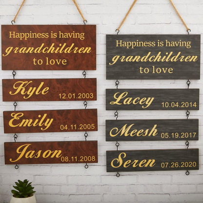 Personalized Grandchildren Sign Custom Grandkids Names and Birthdays Wooden Wall Decor for Grandparents