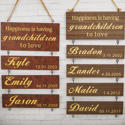 Personalized Grandchildren Sign Custom Grandkids Names and Birthdays Wooden Wall Decor for Grandparents