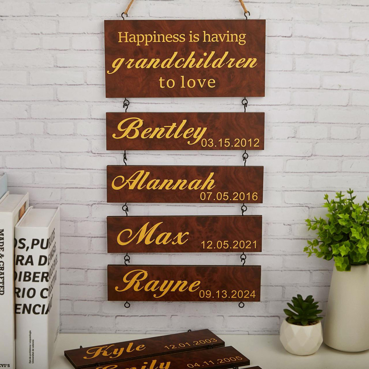Personalized Grandchildren Sign Custom Grandkids Names and Birthdays Wooden Wall Decor for Grandparents