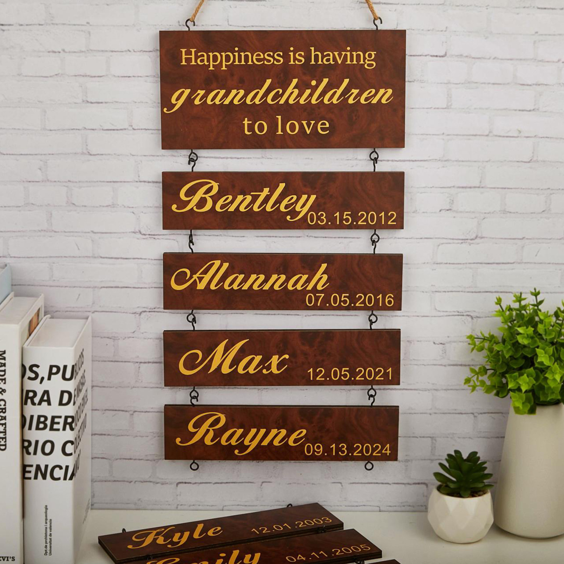 Personalized Grandchildren Sign Custom Grandkids Names and Birthdays Wooden Wall Decor for Grandparents