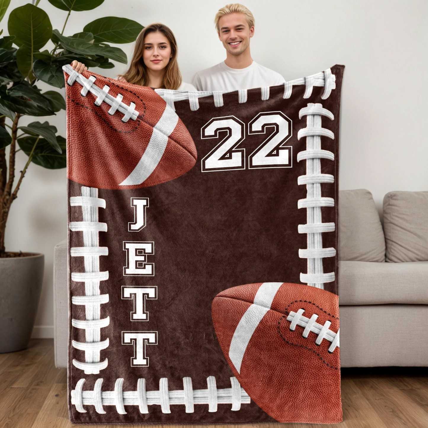 Personalized Football Blanket – Custom Team Name, Player Name & Number