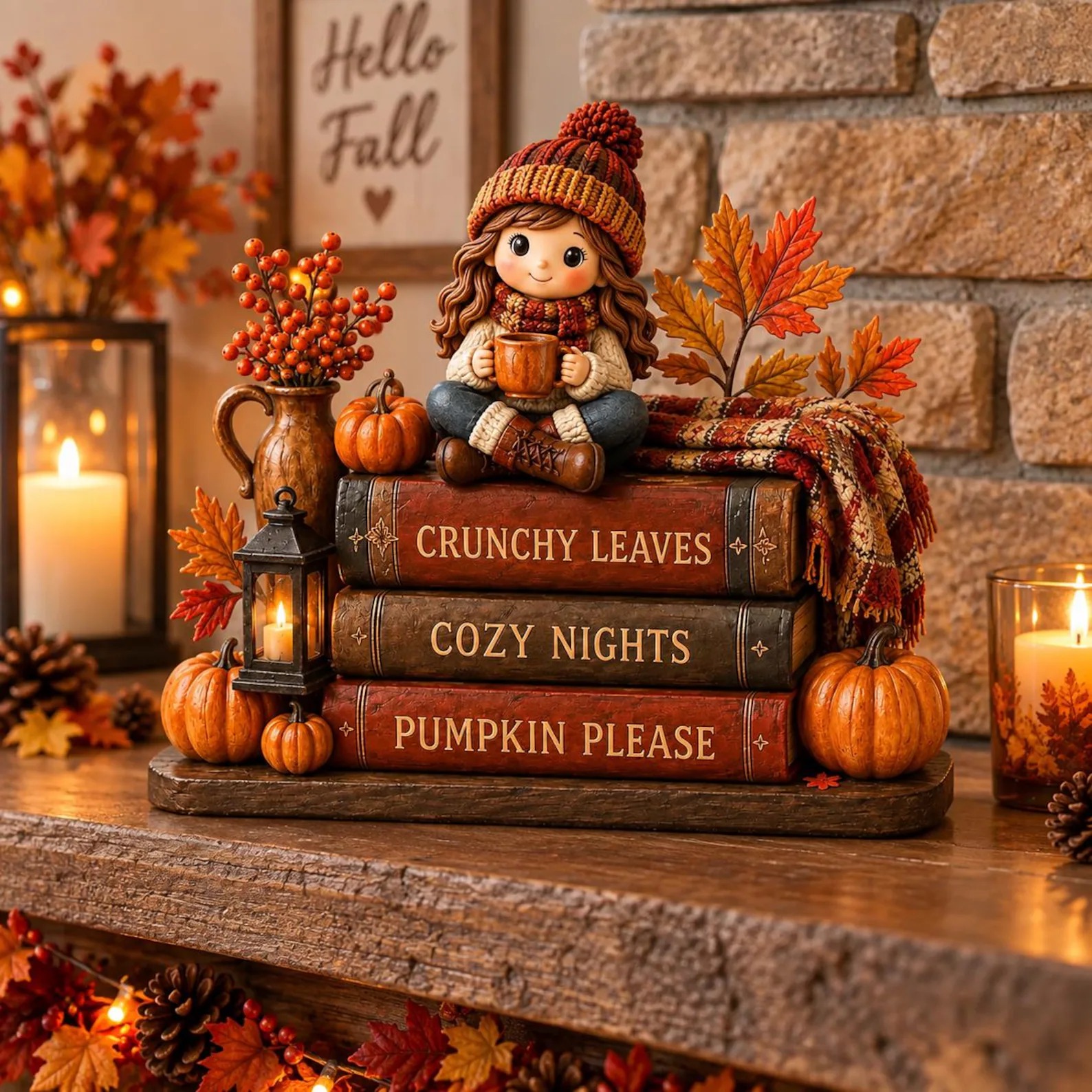 Cute Ghost Coffee Book Stack Cozy Halloween Shelf Decor