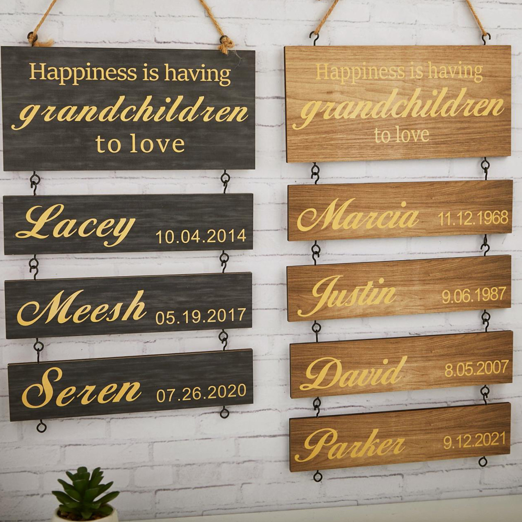 Personalized Grandchildren Sign Custom Grandkids Names and Birthdays Wooden Wall Decor for Grandparents