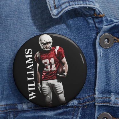 Personalized Sports Photo Pin Button | Custom Player Name, Jersey Number & Team | Soccer, Baseball, Football, Basketball & More