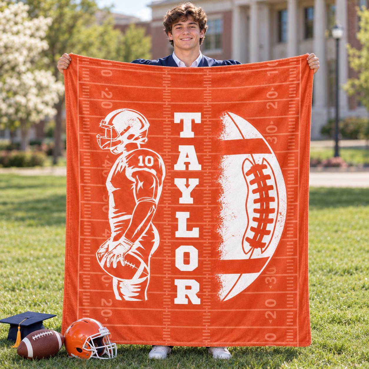 Personalized Senior Football Blanket – Custom Name & Jersey Number