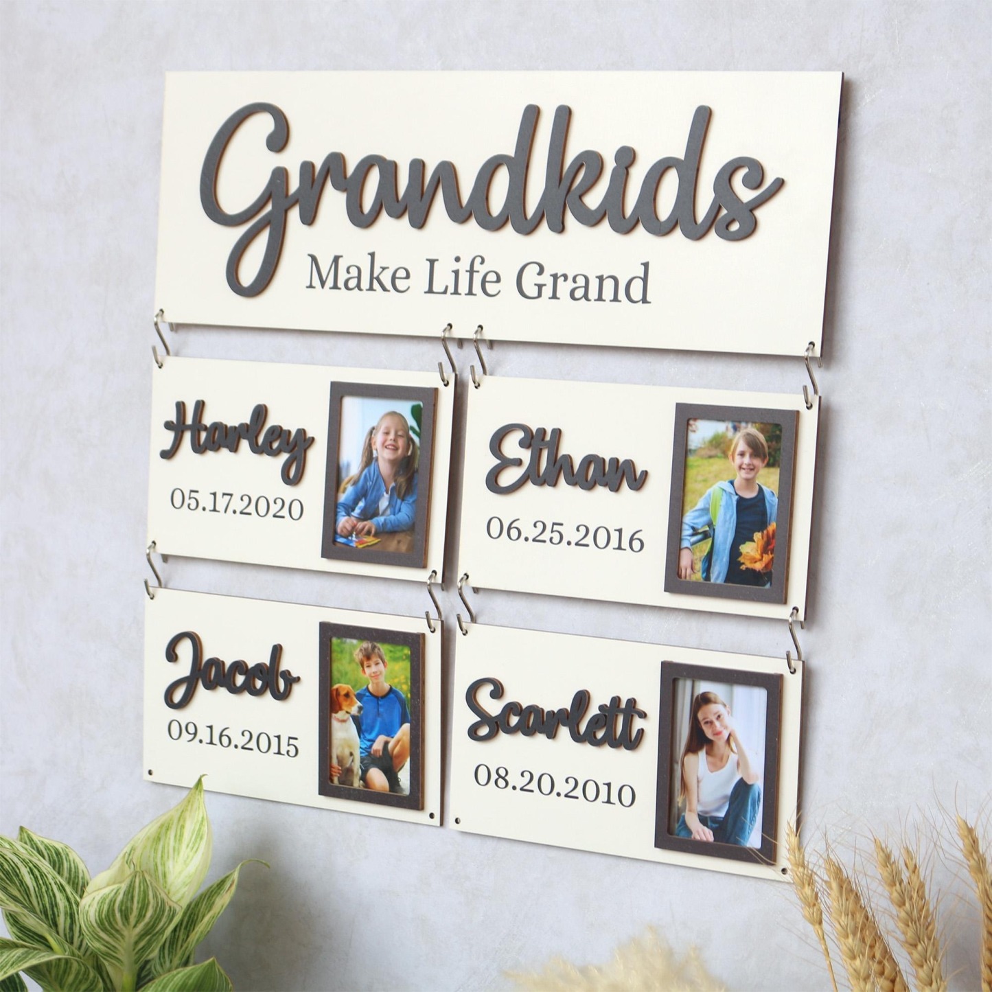 Personalized Grandchildren Wooden Sign Custom Family Names and Birthdays for Grandparents