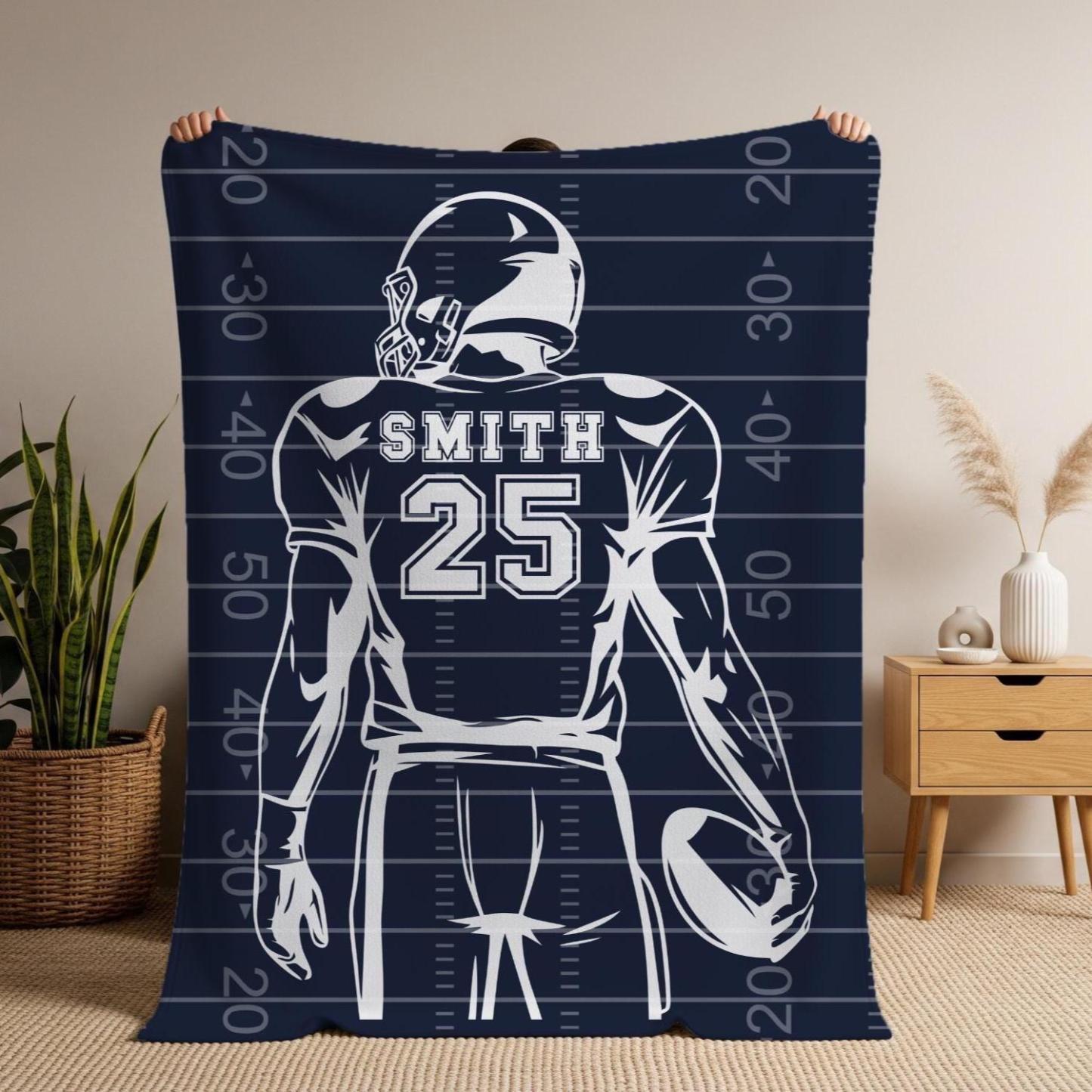 Personalized Football Blanket – Custom Name & Jersey Number