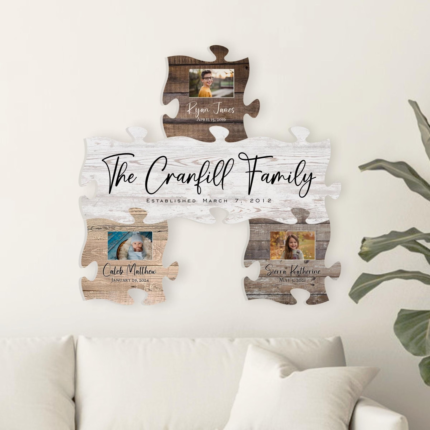 Personalized Family Name Photo Sign Expandable Wooden Wall Decor for Families