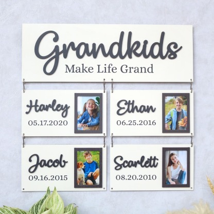 Personalized Grandchildren Wooden Sign Custom Family Names and Birthdays for Grandparents