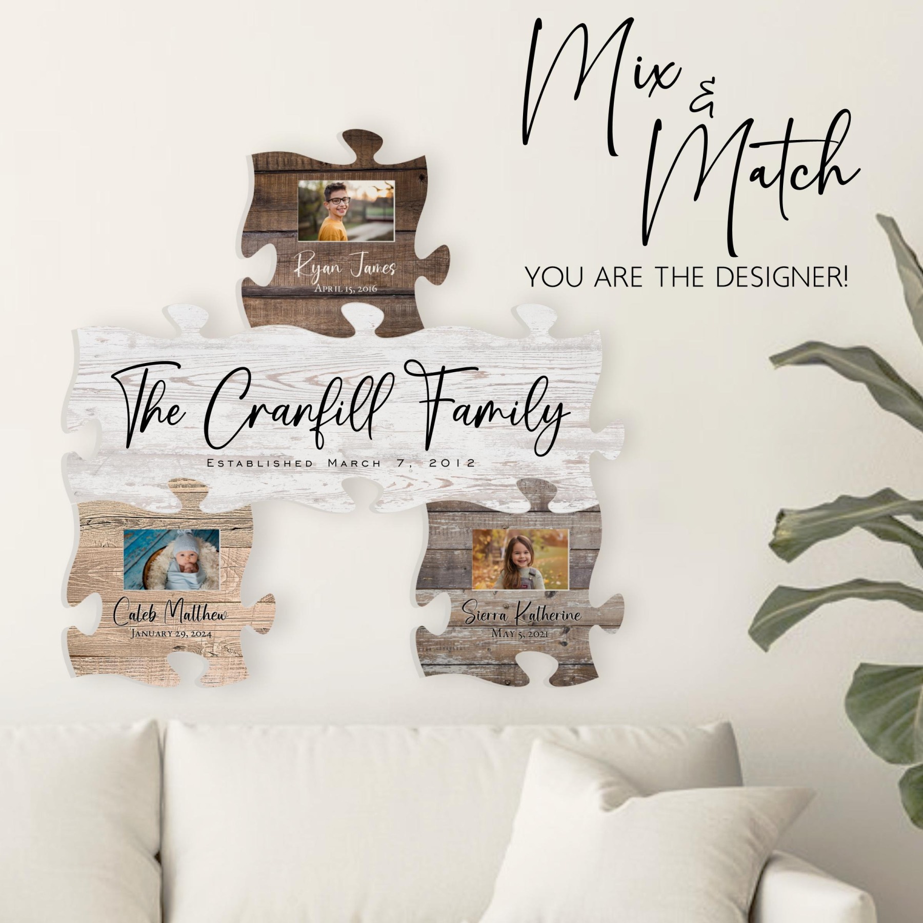 Personalized Family Name Photo Sign Expandable Wooden Wall Decor for Families