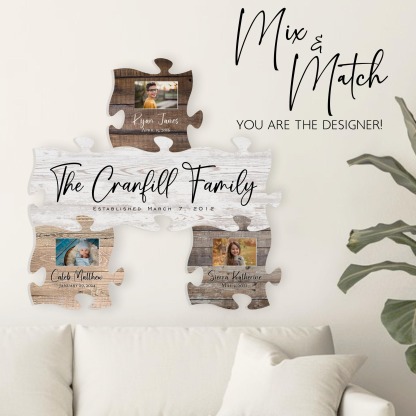 Personalized Family Name Photo Sign Expandable Wooden Wall Decor for Families