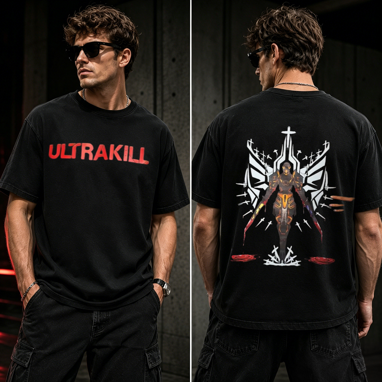 ULTRAKILL Angel of Judgment Graphic T-Shirt – Retro FPS Gamer Oversized Tee