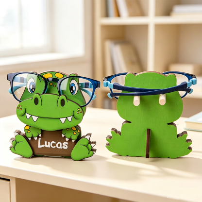 Personalized Cute Dinosaur Glasses Holder Stand with Name, Kids Eyeglasses Organizer Desk Decor Birthday Gift for Children