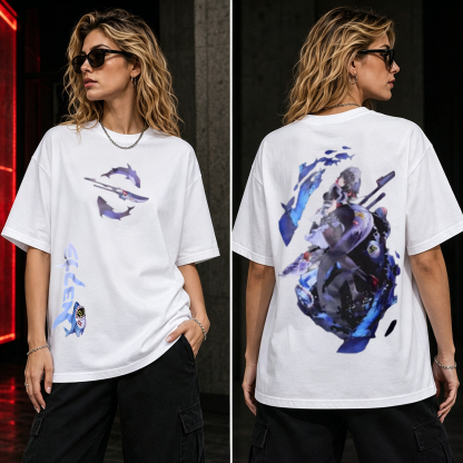 Spectral Blade Anime Graphic T-Shirt – Phantom Warrior Oversized Gamer Tee