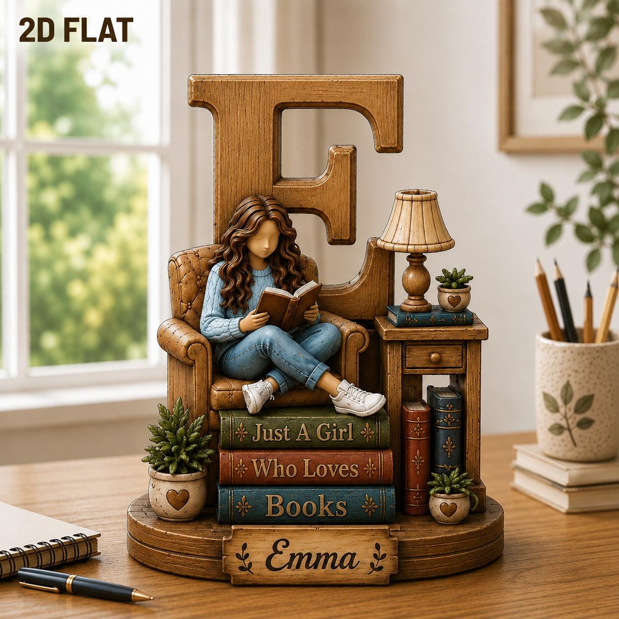 Personalized Book Lover Wooden Shelf Decor Custom Initial and Name Gift for Readers