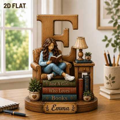 Personalized Book Lover Wooden Shelf Decor Custom Initial and Name Gift for Readers