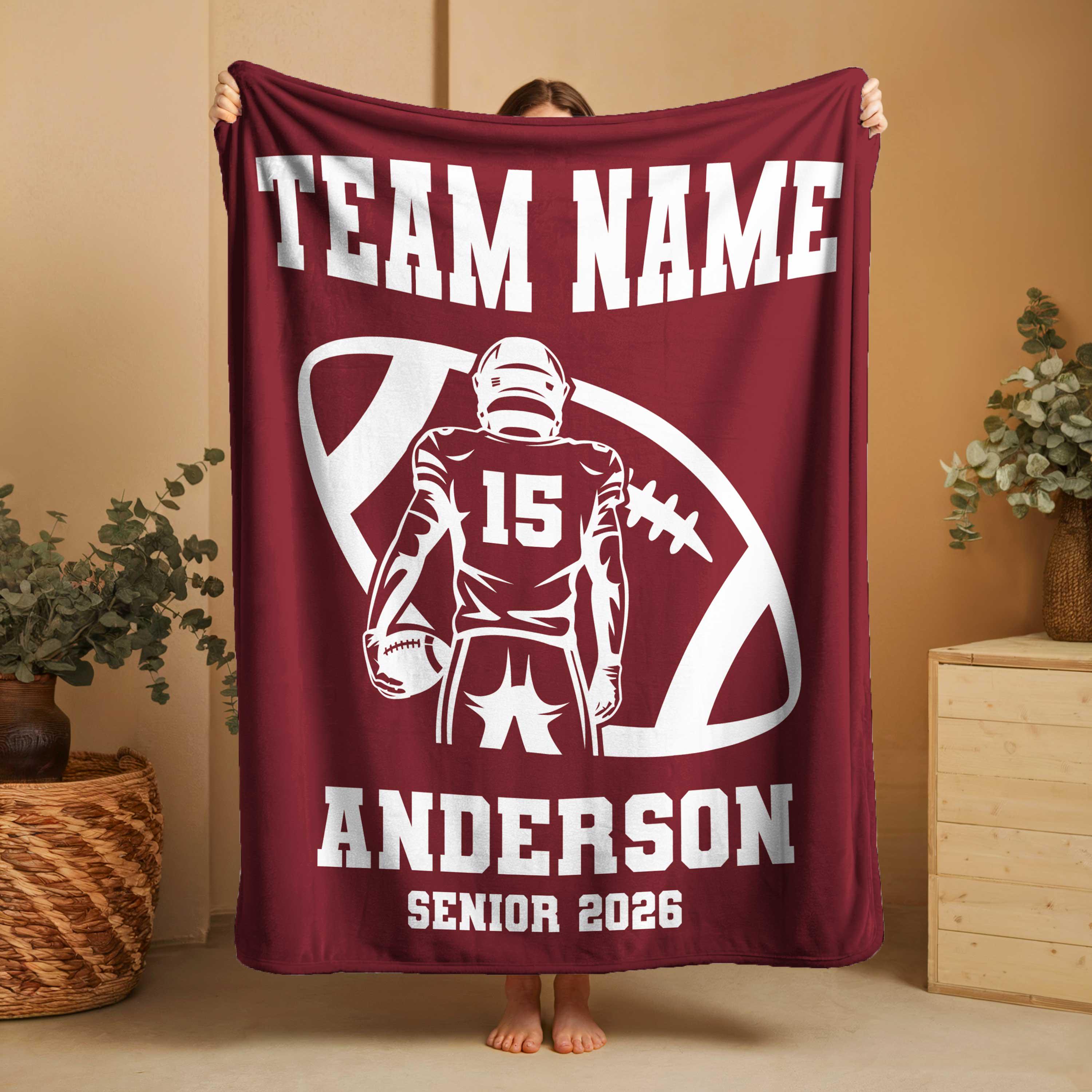Personalized Football Blanket – Custom Player Name & Number