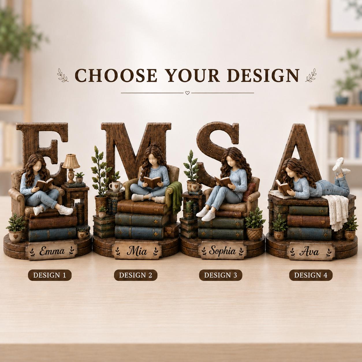 Personalized Book Lover Wooden Shelf Decor Custom Initial and Name Gift for Readers
