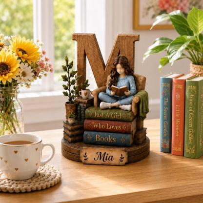 Personalized Book Lover Wooden Shelf Decor Custom Initial and Name Gift for Readers