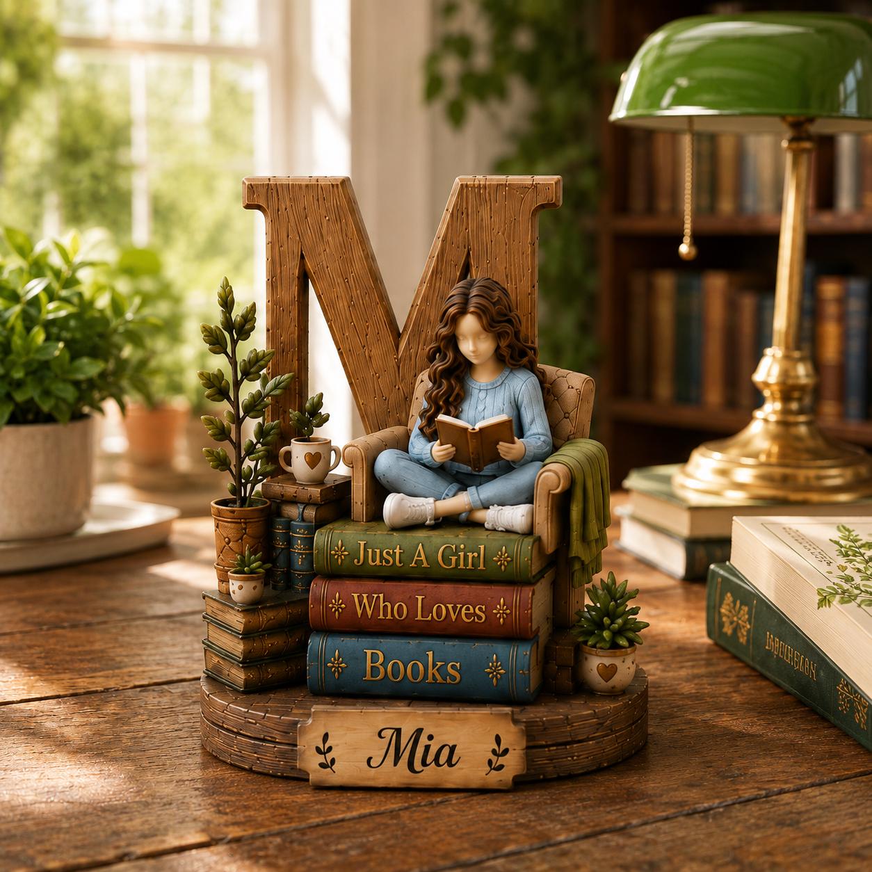 Personalized Book Lover Wooden Shelf Decor Custom Initial and Name Gift for Readers
