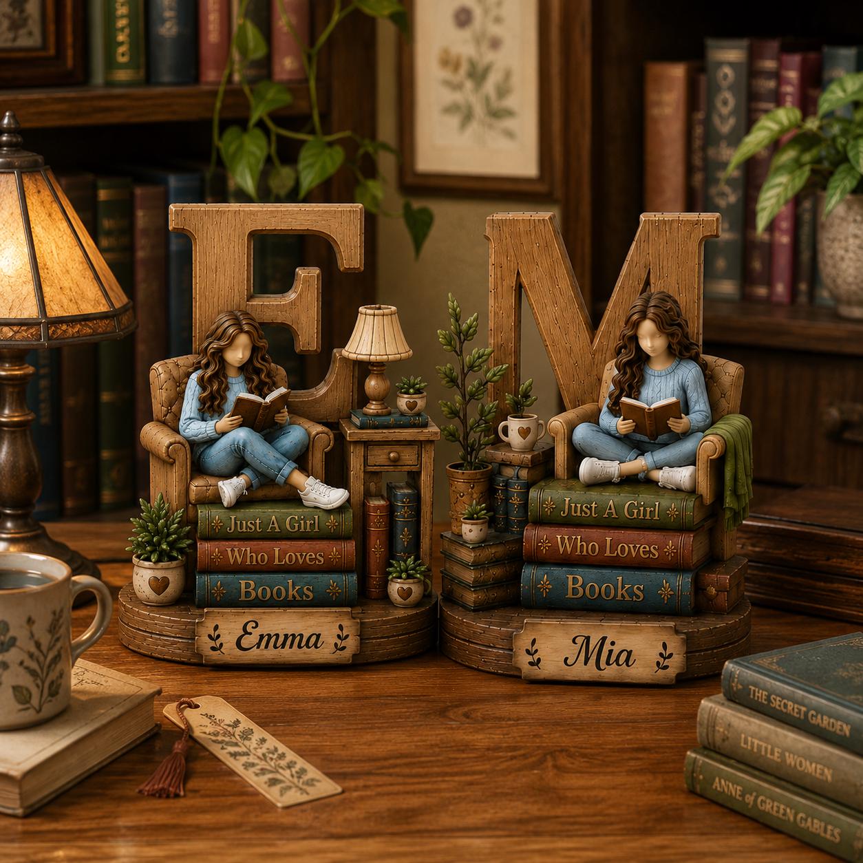 Personalized Book Lover Wooden Shelf Decor Custom Initial and Name Gift for Readers