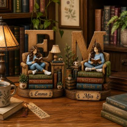 Personalized Book Lover Wooden Shelf Decor Custom Initial and Name Gift for Readers