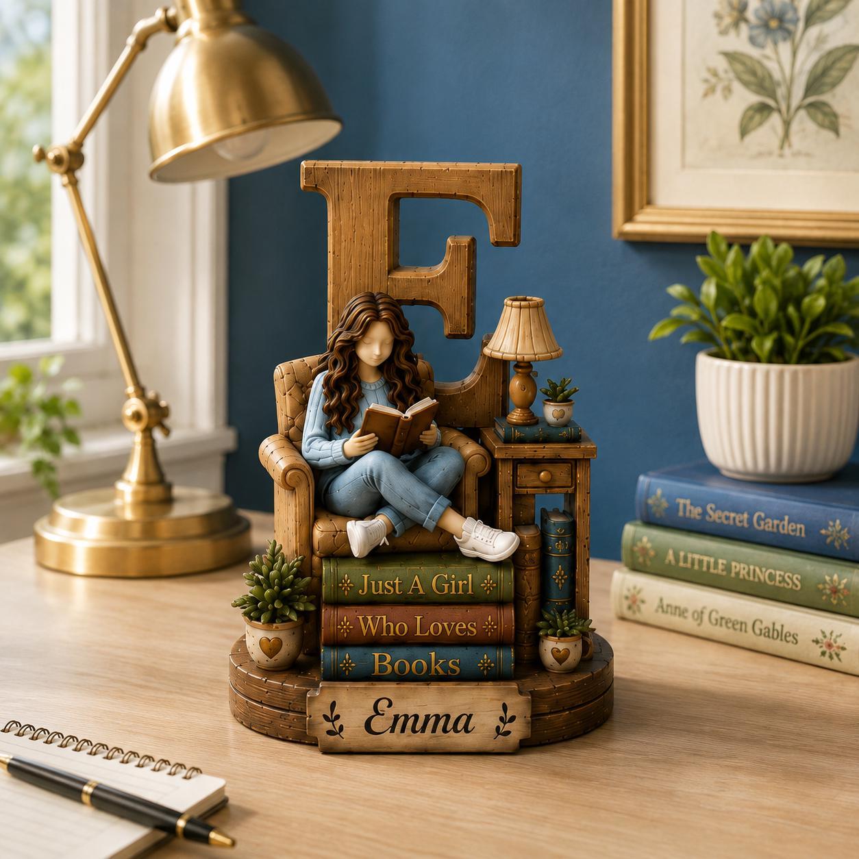 Personalized Book Lover Wooden Shelf Decor Custom Initial and Name Gift for Readers